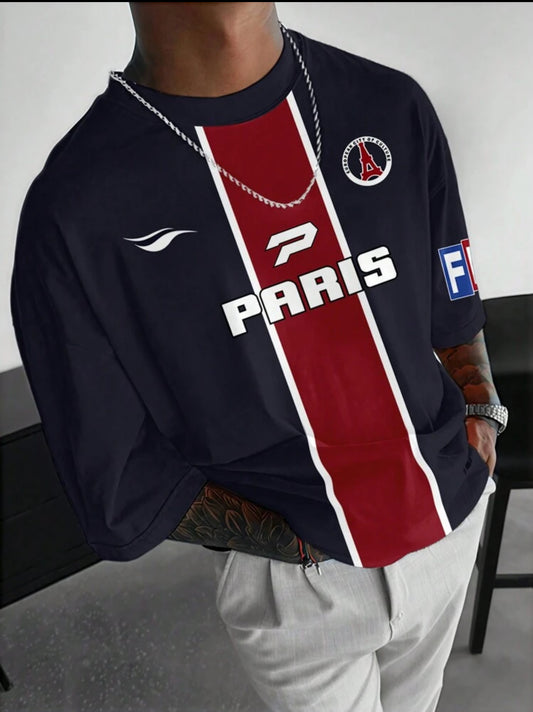Old Money Men’s PSG-Inspired Jersey – Blue, Red & White Luxury Street Style