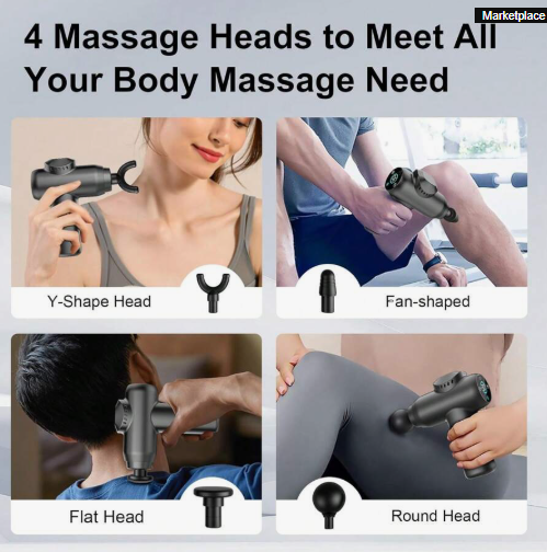 1PCS 4-Head Electric Fascia Massage Gun – Portable Handheld, Ultra-Quiet Brushless Motor, Ideal for Sports & Fitness Recovery