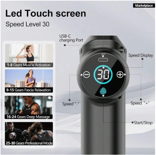 1PCS 4-Head Electric Fascia Massage Gun – Portable Handheld, Ultra-Quiet Brushless Motor, Ideal for Sports & Fitness Recovery