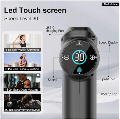 1PCS 4-Head Electric Fascia Massage Gun – Portable Handheld, Ultra-Quiet Brushless Motor, Ideal for Sports & Fitness Recovery